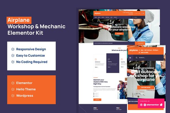 Airplane – Mechanic Workshop Elementor Template Kit
