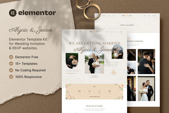 Alycia and Jevan – Wedding Invitation and RSVP Elementor Template Kit