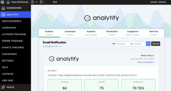 Analytify Pro Email Notifications Add-on