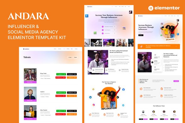 Andara – Influencer and Social Media Agency Template Elementor