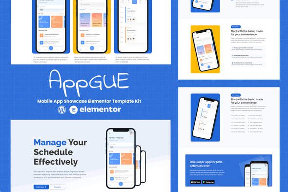 AppGUE – Mobile App Showcase Elementor Pro Template Kit