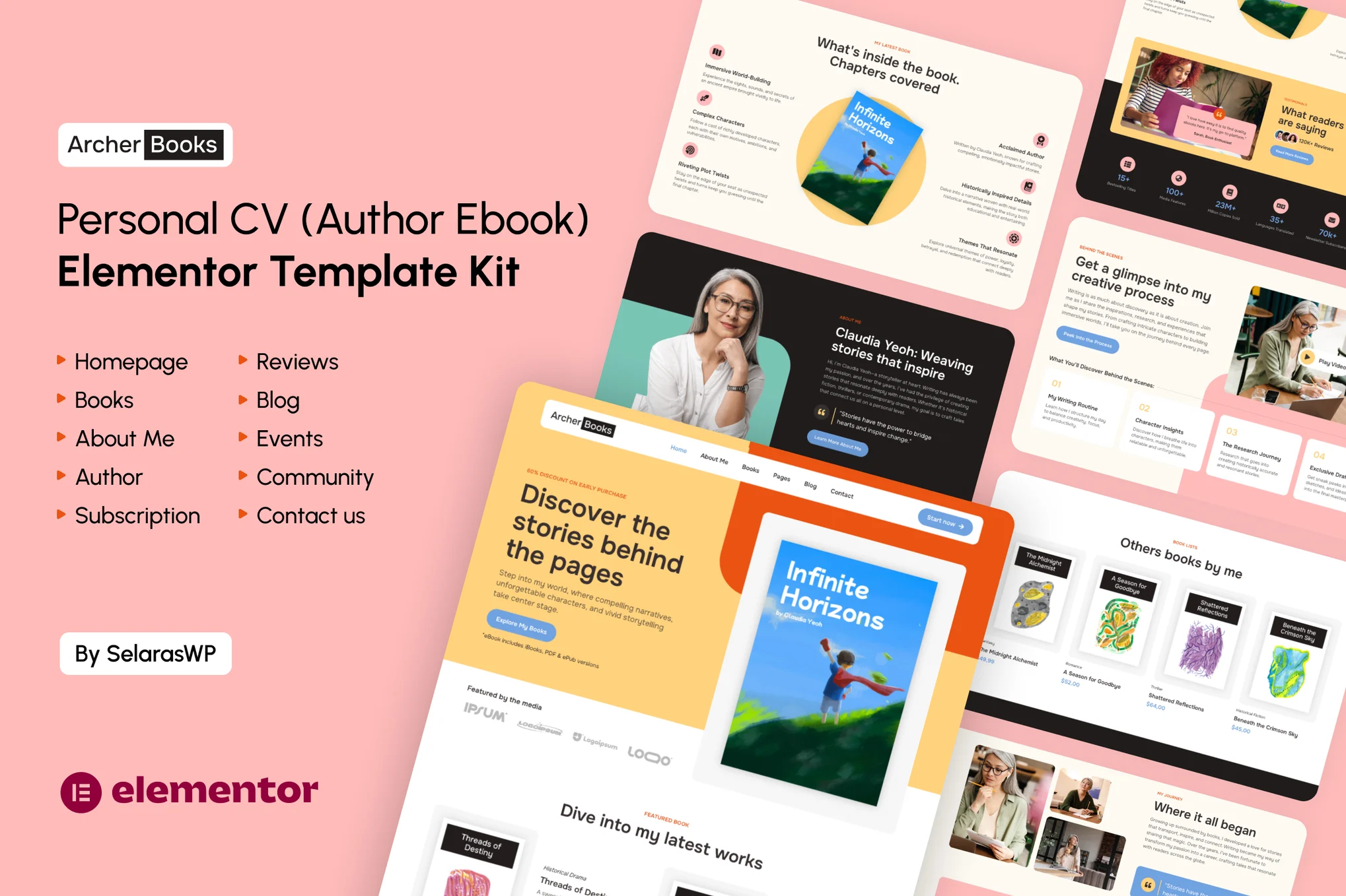 ArcherBooks – Author and eBook Resume Elementor Pro Template Kit