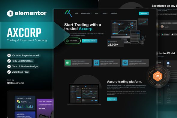 Axcorp – Trading & Investment Company Elementor Pro Full Site Template Kit