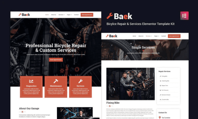 Baek – Bicycle Repair and Service Elementor Template Kit