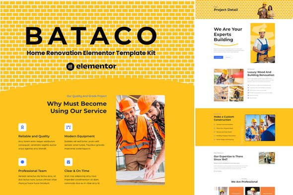 Bataco – Home Renovation and Construction Elementor Template Kit