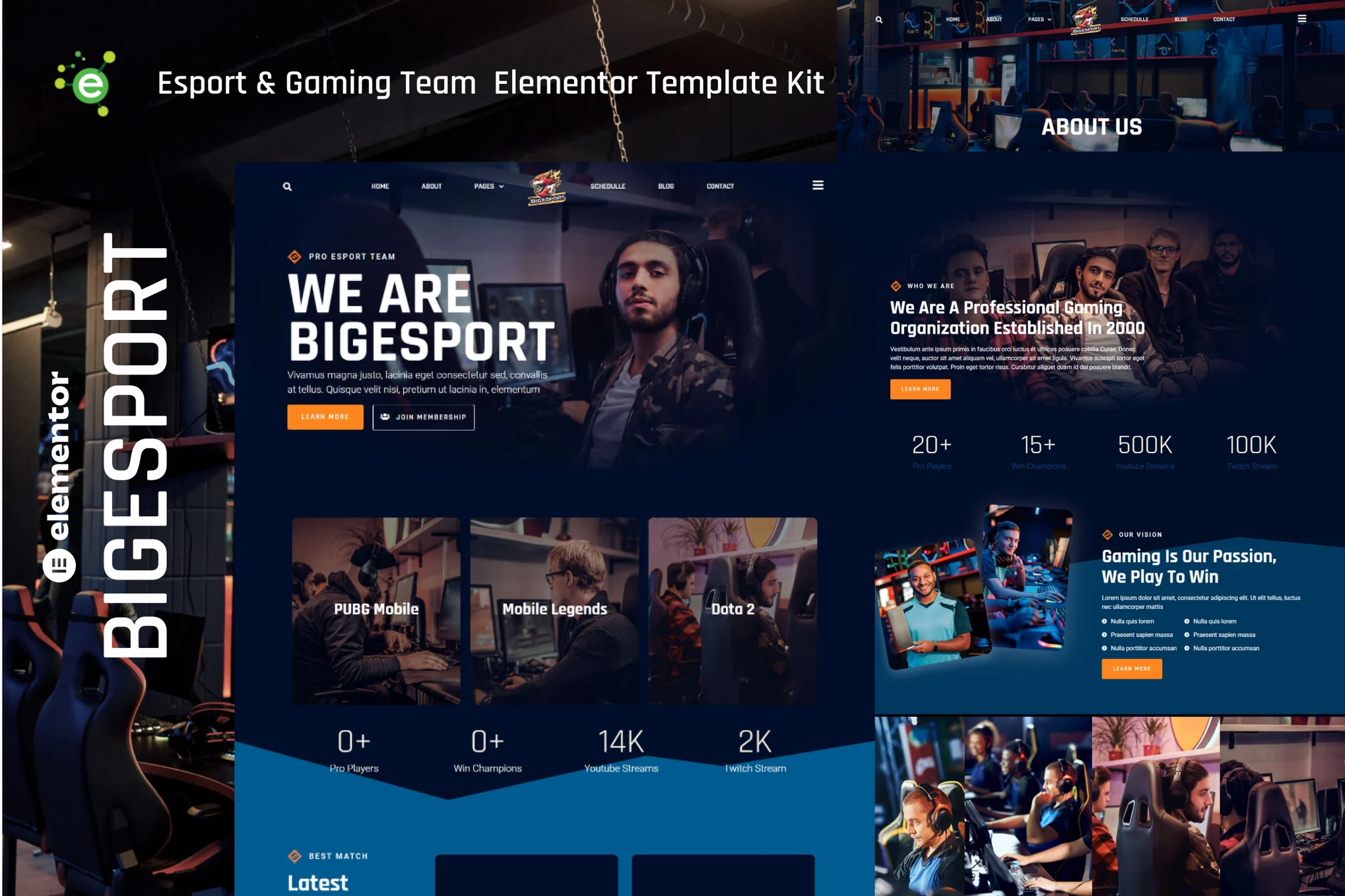 Bigesport – Esport and Gaming Team Elementor Template Kit