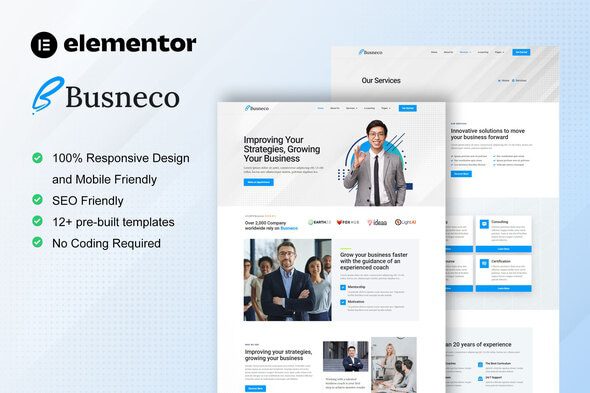 Busneco – Business Coach and Consulting Elementor Template Kit