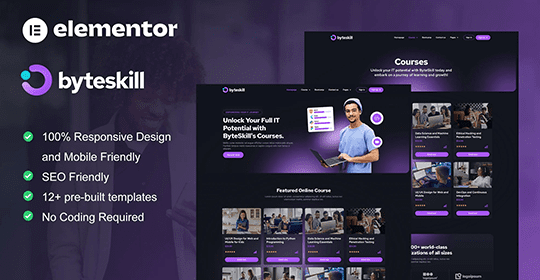 ByteSkill – IT Online Course and Education Elementor Pro Template Kit