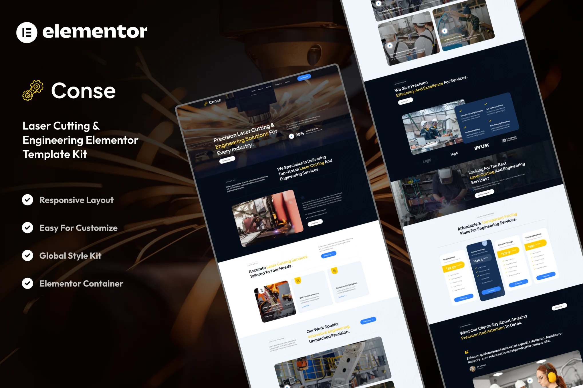 Conse – Industrial and Laser Cutting Services Elementor Template Kit