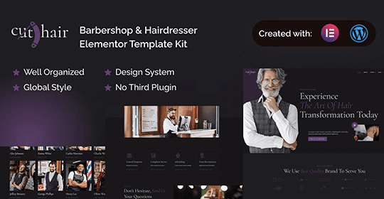 Cuthair – Barbershop and Hairdresser Elementor Pro Template Kit