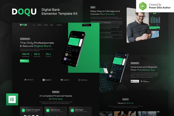 DOQU – Dark Digital Bank and E-Wallet Elementor Template Kit