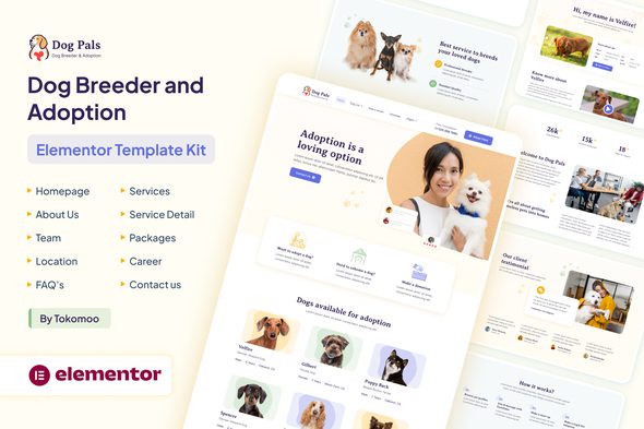 Dog Pals – Dog Breeder and Adoption Elementor Template Kit