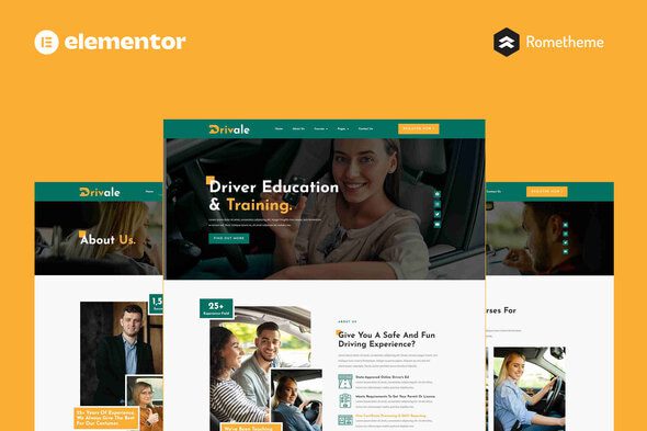 Drivale – Driving School Elementor Pro Full Site Template Kit