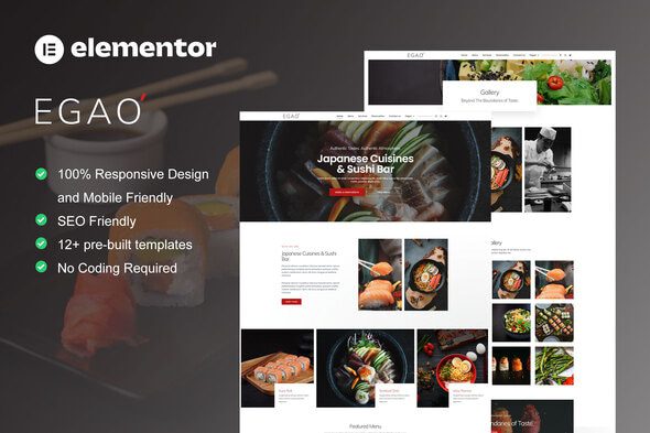 Egao – Japanese Restaurant and Sushi Bar Elementor Template Kit
