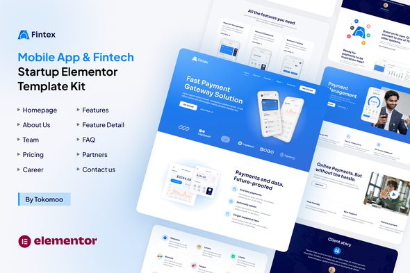 Fintex – Mobile App and Fintech Startup Elementor Template Kit
