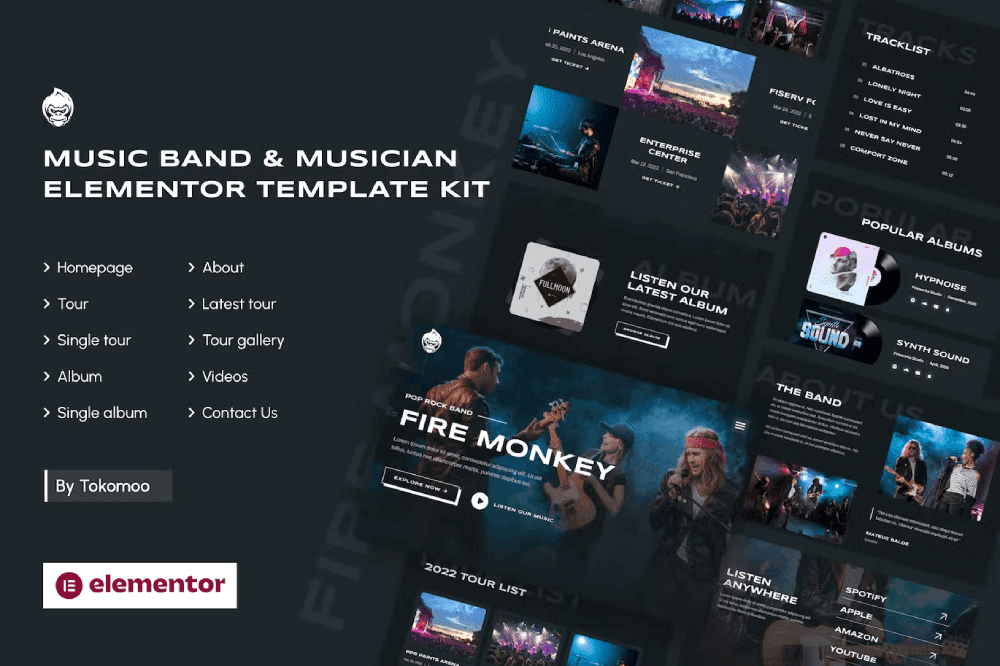 Fire Monkey – Music Band & Musician Elementor Template Kit