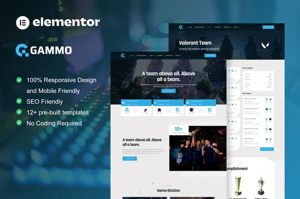 Gammo – Esports Team and Gaming Elementor Pro Template Kit