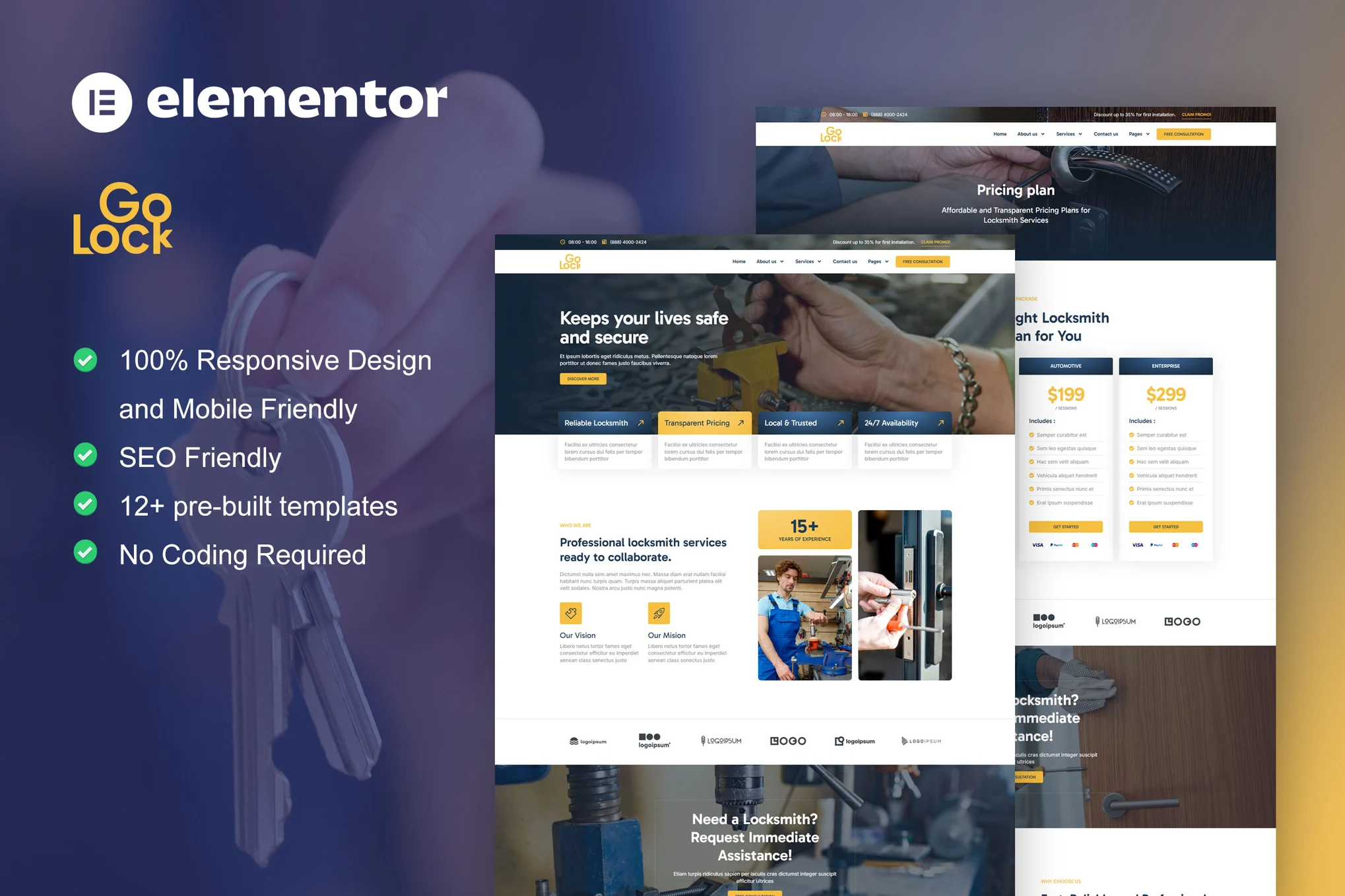 GoLock – Locksmith and Key Maker Service Elementor Pro Template Kit