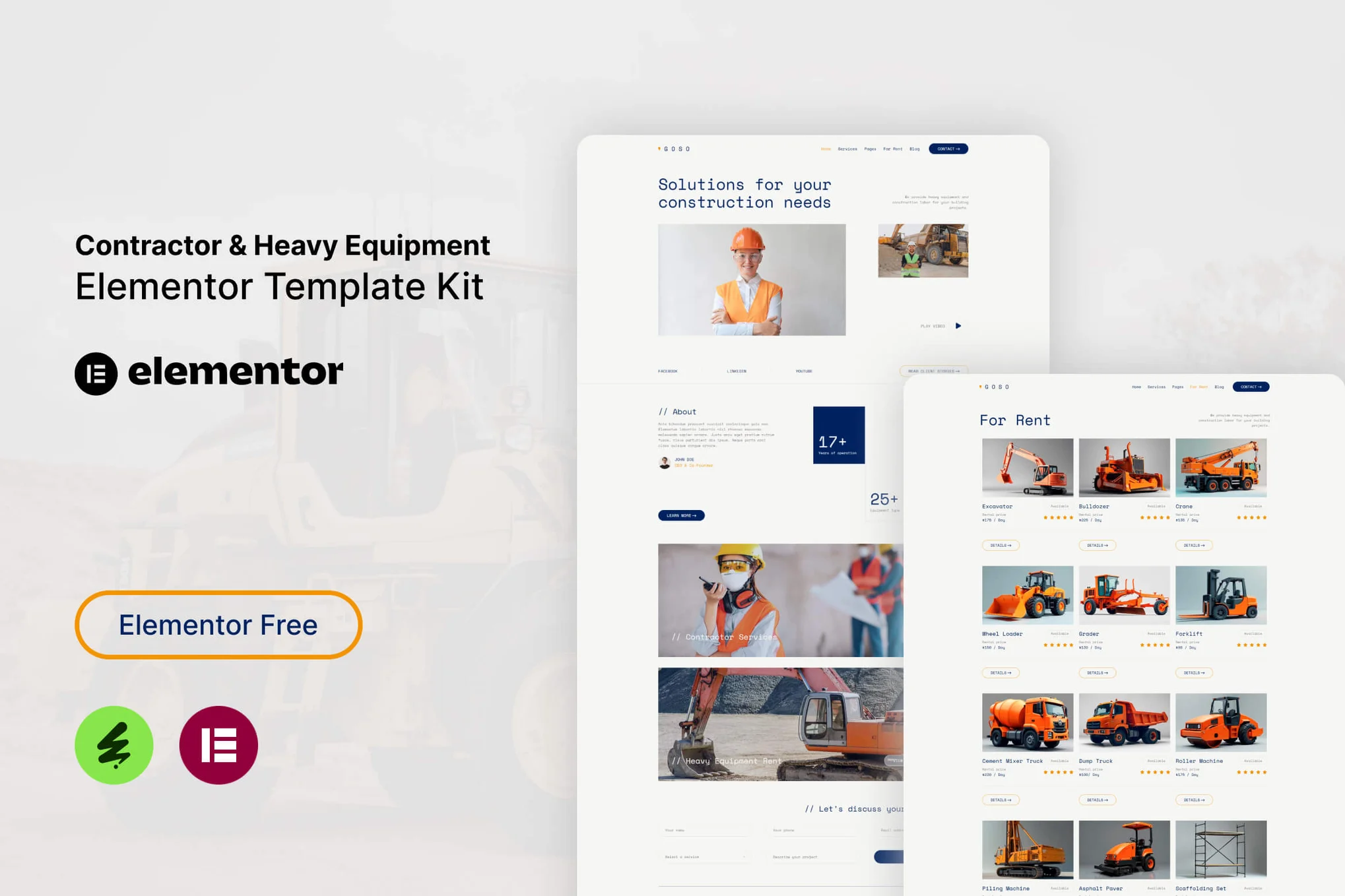 Goso – Contractor and Heavy Equipment Elementor Template Kit