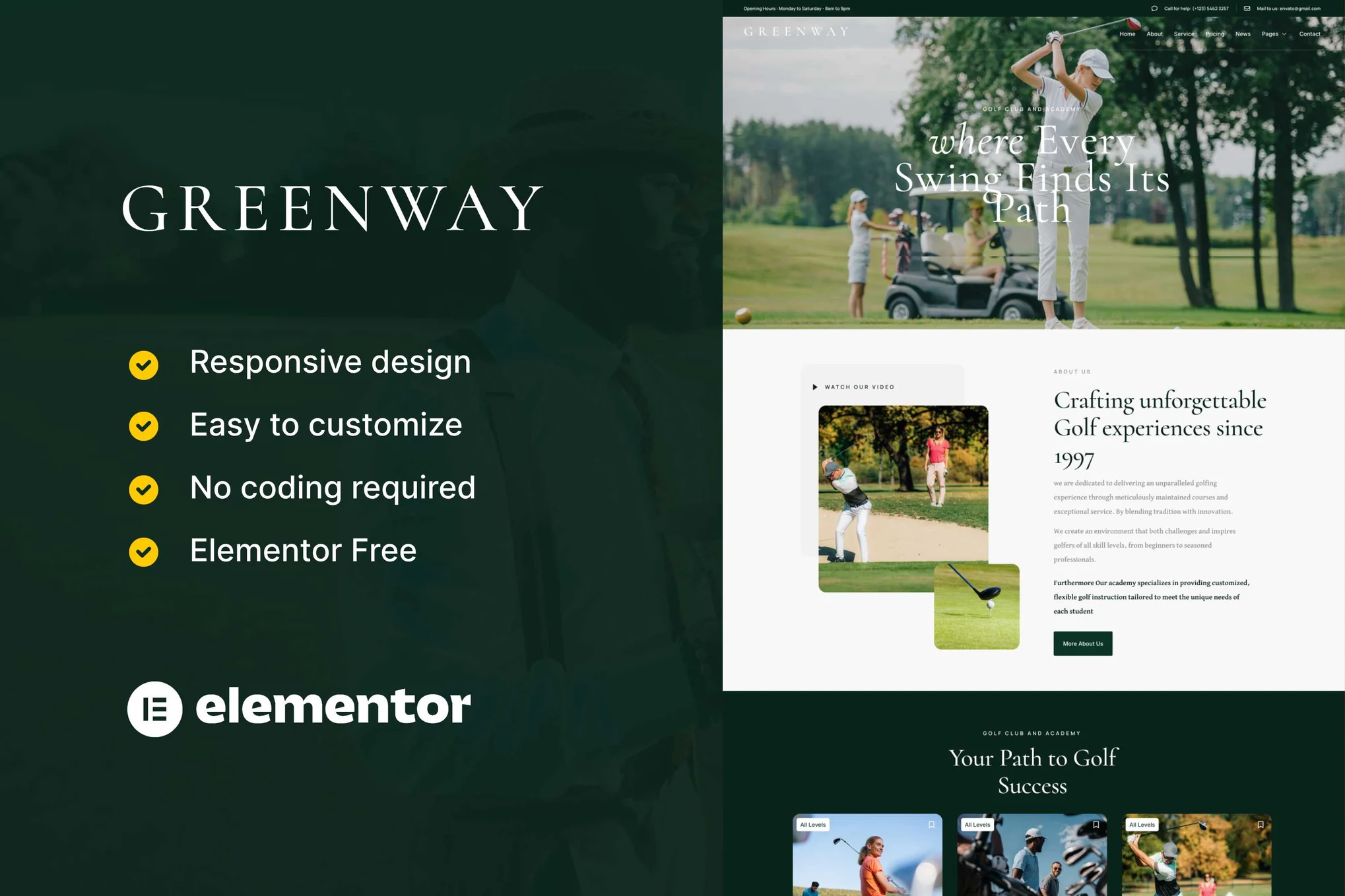 GreenWay – Golf Club and Course Elementor Template Kit