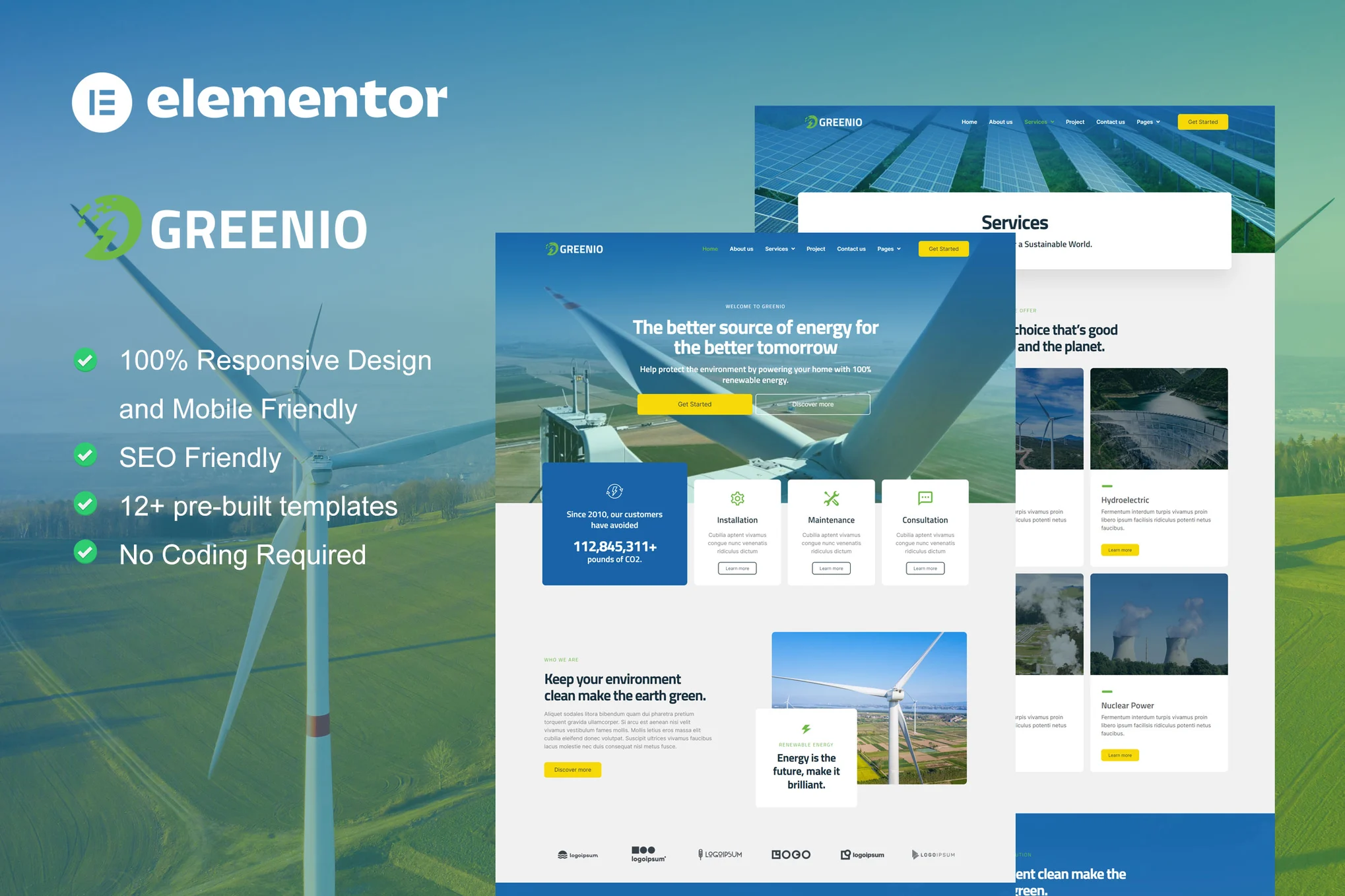 Greenio – Green Energy and Technology Company Elementor Template Kit