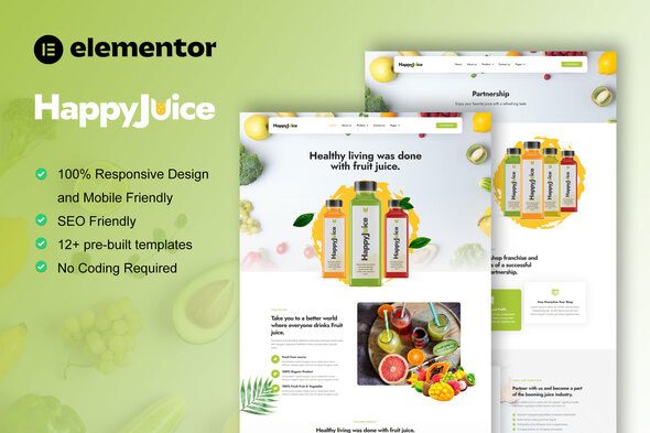 HappyJuice – Juice and Fresh Drink Elementor Pro Template Kit