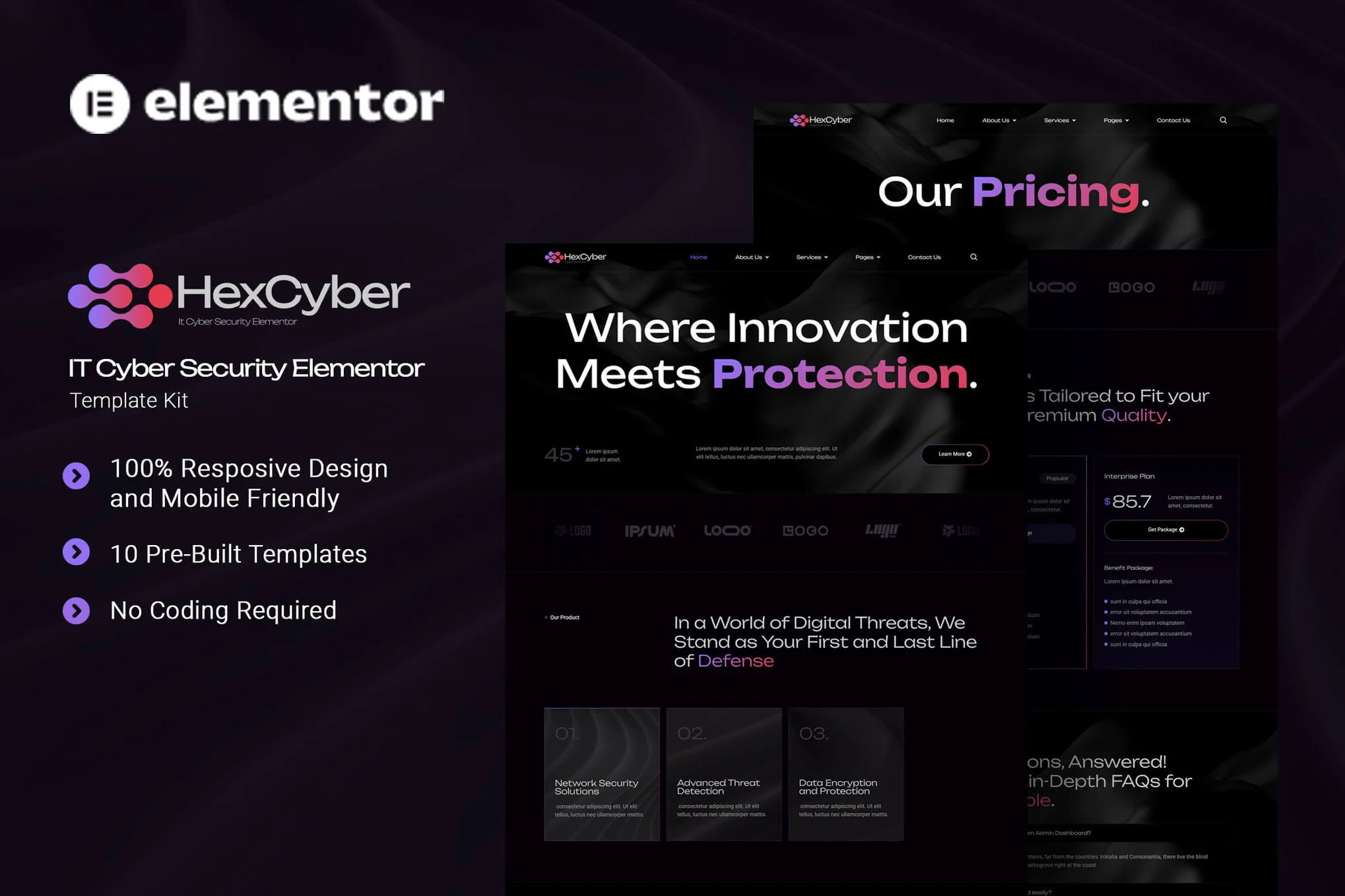 Hexcyber – IT Cyber Security Elementor Template Kit