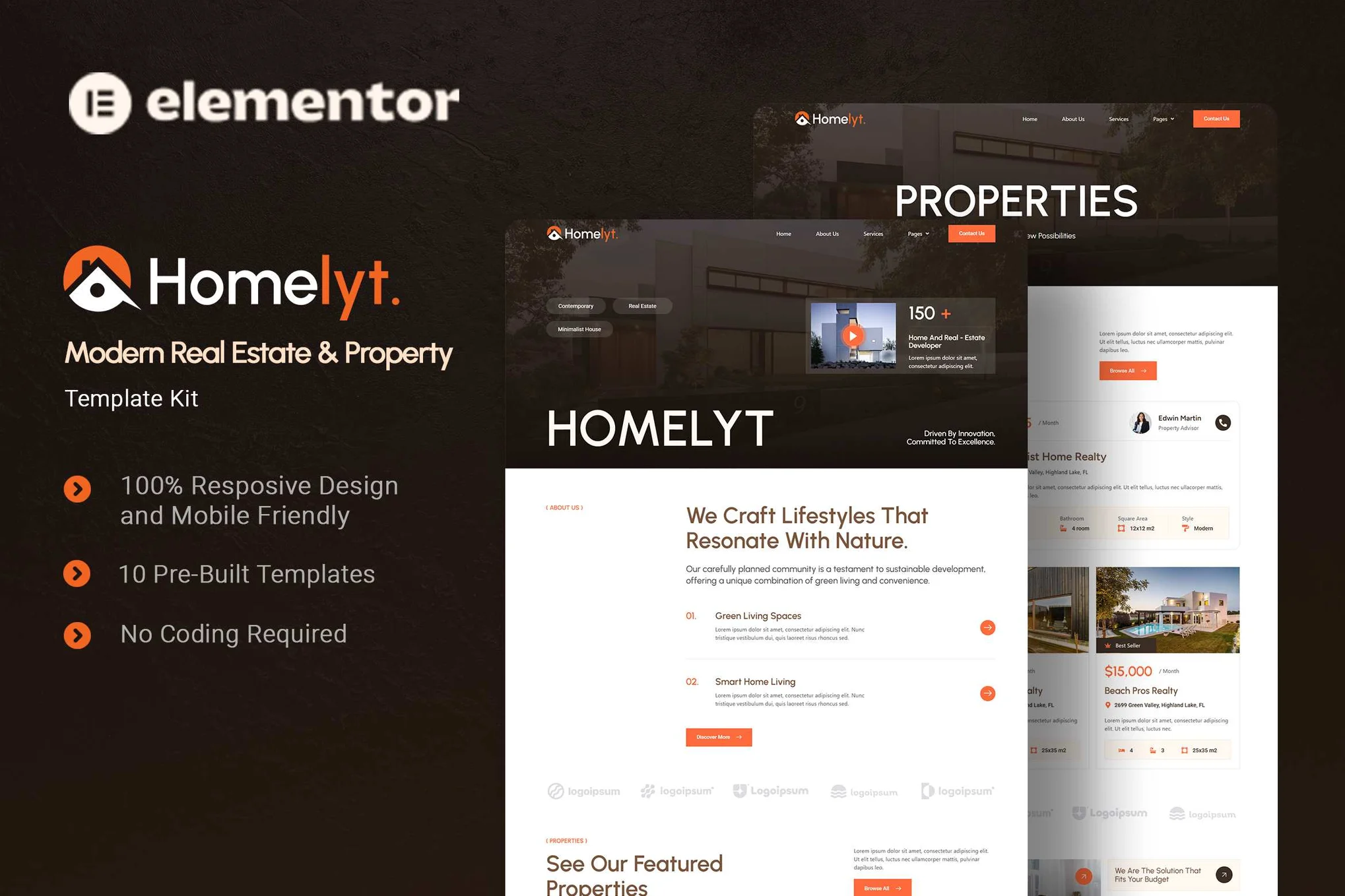 Homelyt – Modern Real Estate and Property Elementor Template Kit