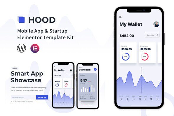 Hood – Mobile App and Startup Elementor Template Kit