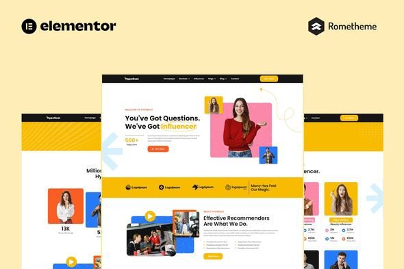 Hypebeat – Influencer Marketing Agency Elementor Pro Full Site Template Kit