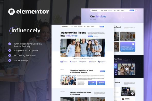 Influencely – Influencer and Talent Agency Elementor TemplateKit