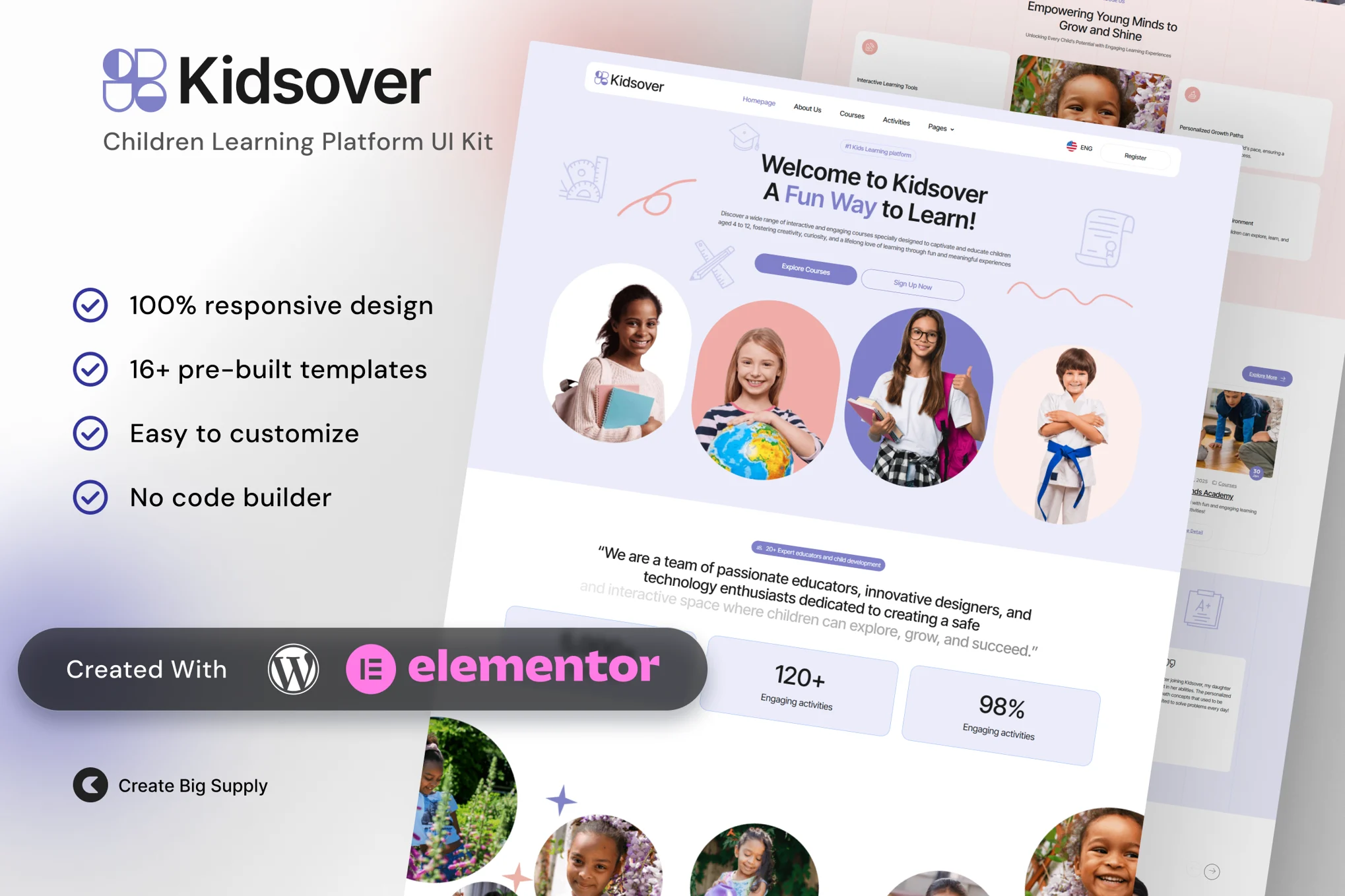 Kidsover- Children’s Learning Platform Elementor Template Kit