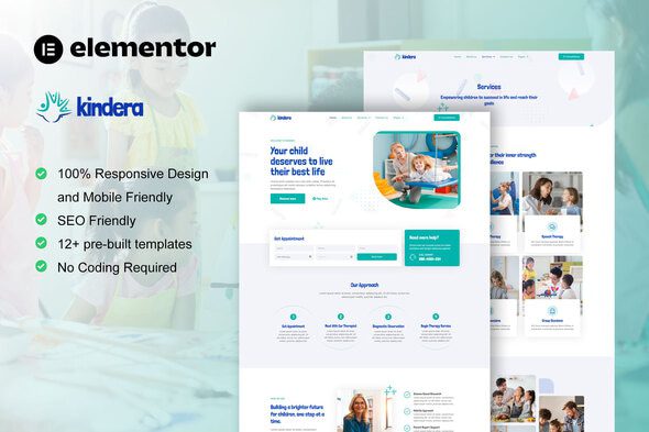 Kindera – Child Therapist and Psychologist Service Elementor Template Kit