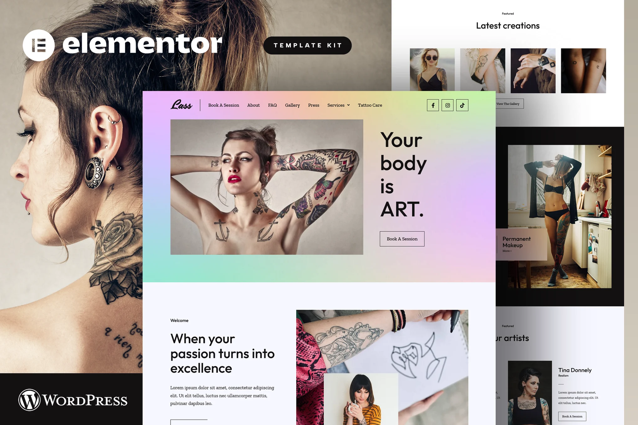 Lass – Tattoo Artist and Piercing Studio Elementor Template Kit