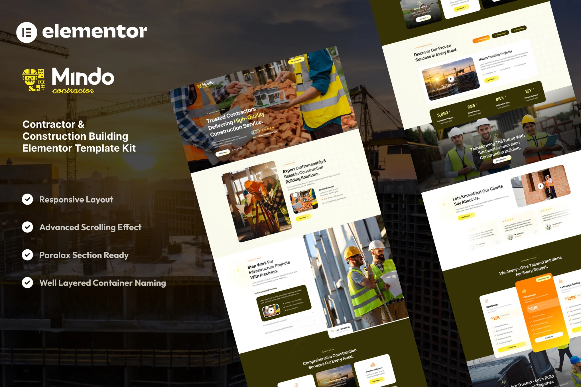 Mindo – Contractor and Construction Building Elementor Template Kit