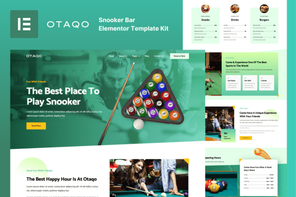 Otaqo – Snooker and Pool Bar Elementor Template Kit