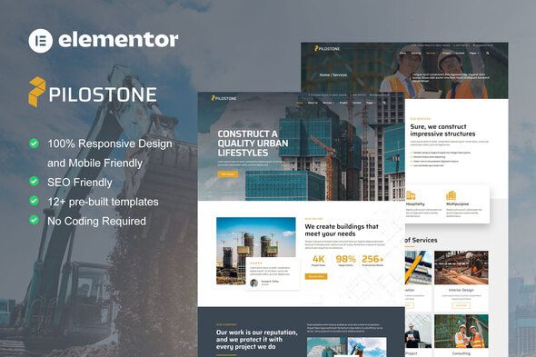 Pilostone – Construction and Building Service Elementor Template Kit
