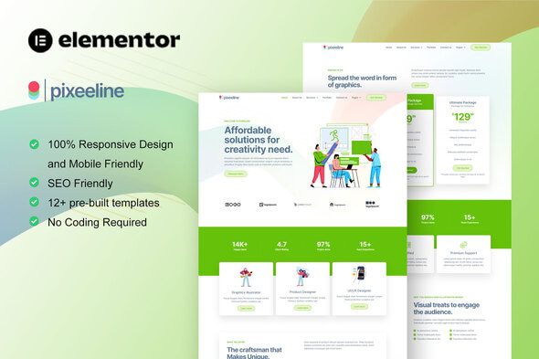 Pixeeline – Graphics Illustration Freelance and Creative Agency Elementor Template Kit