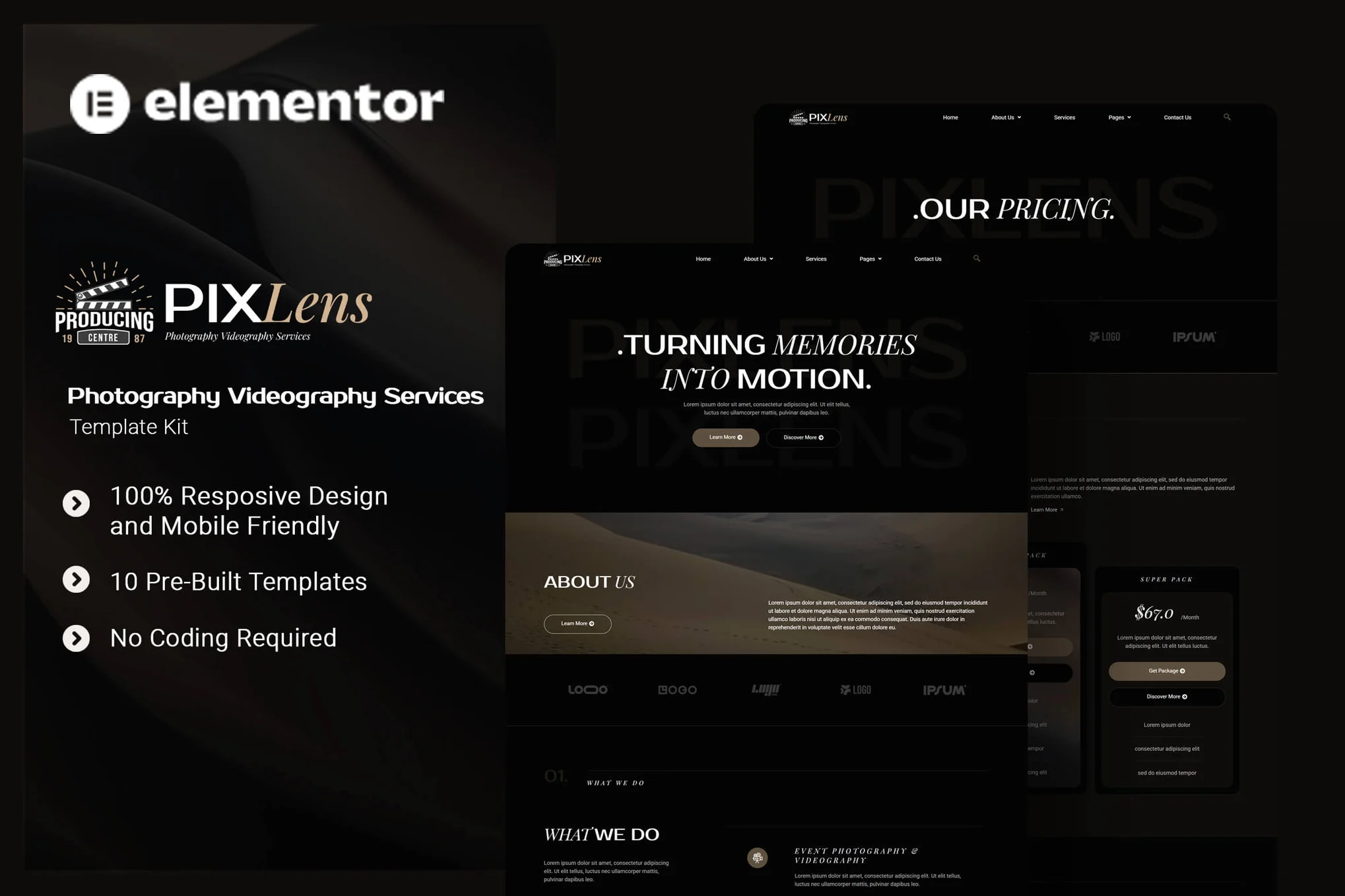 Pixlens – Photography Videography Services Elementor Template Kit