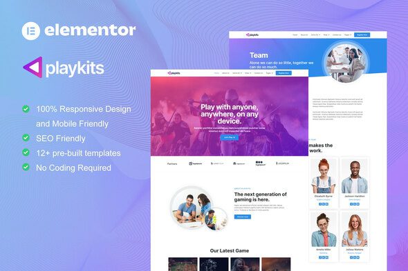 Playkits – Video Game Publisher and Shop Elementor Template Kit
