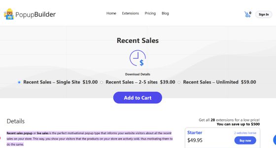 Popup Builder Recent Sales