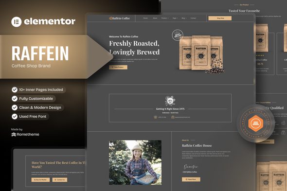 Raffein – Coffee Shop Brand Elementor Template Kit