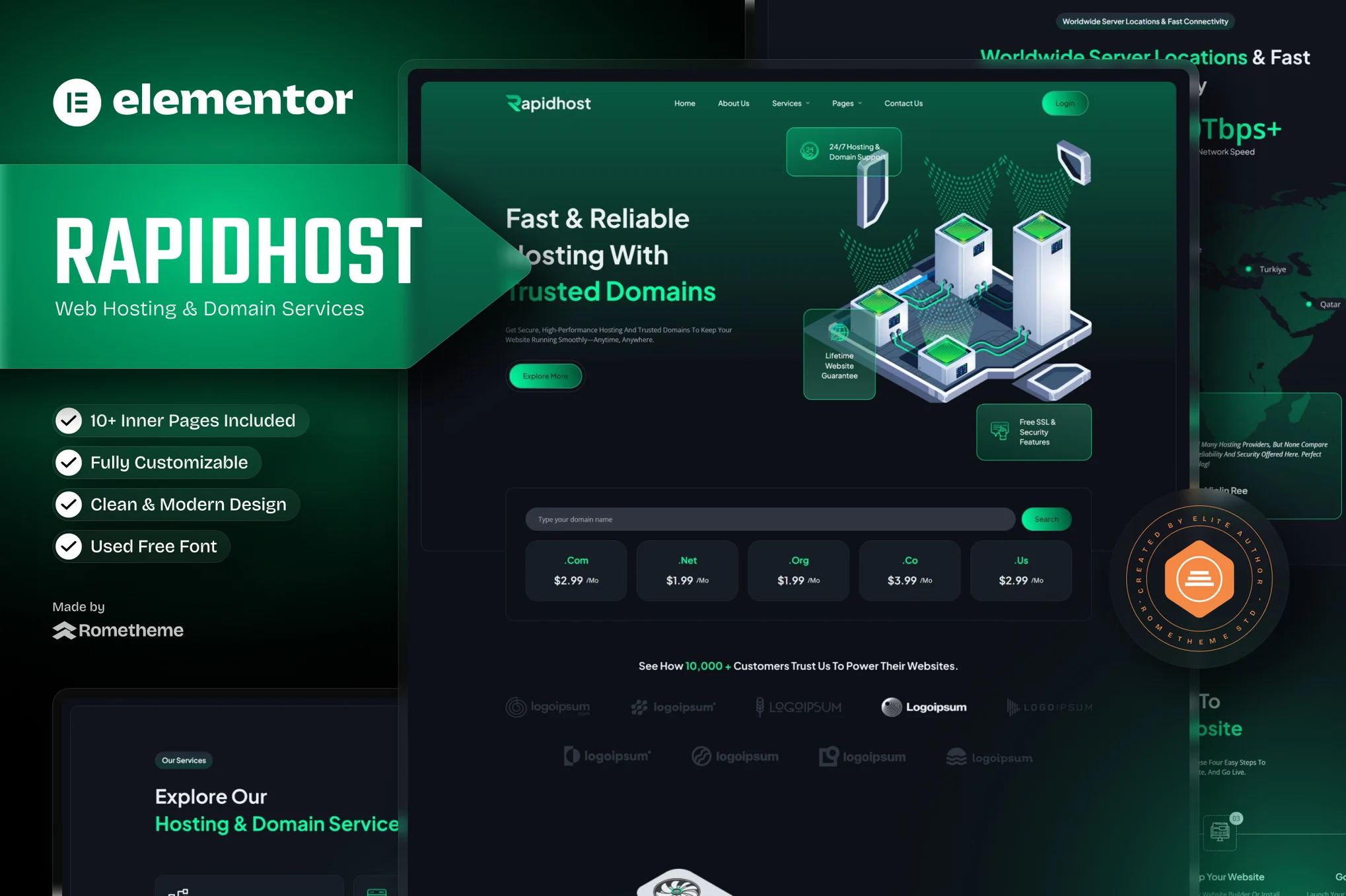 Rapidhost – Web Hosting and Domain Services Elementor Template Kit