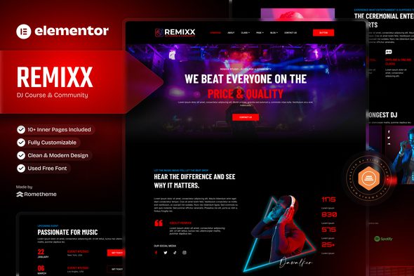 Remixx – Dj Course and Community Elementor Template Kit