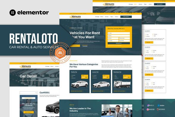 Rentaloto – Car Rental and Auto Services Elementor Template Kit