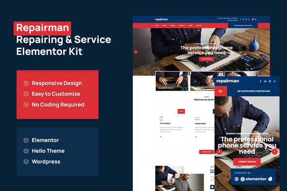 Repairman – Gadget Repair and Service Elementor Template Kit