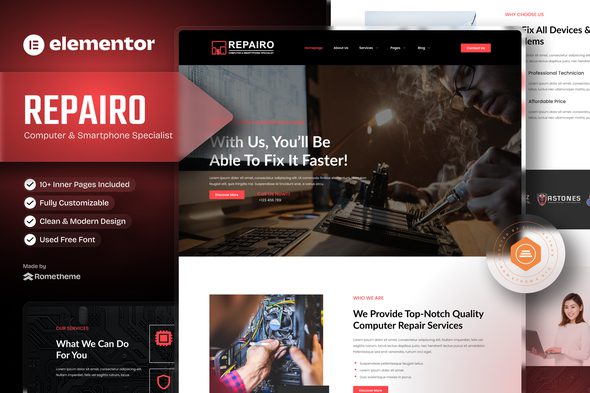 Repairo – Computer and Smartphone Repair Elementor Template Kit
