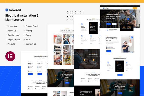 Rewired – Electrical Installation and Maintenance Services Elementor Template Kit