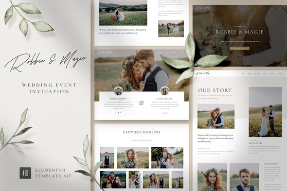 Robbie and Magie – Wedding Event Invitation Elementor Template Kit