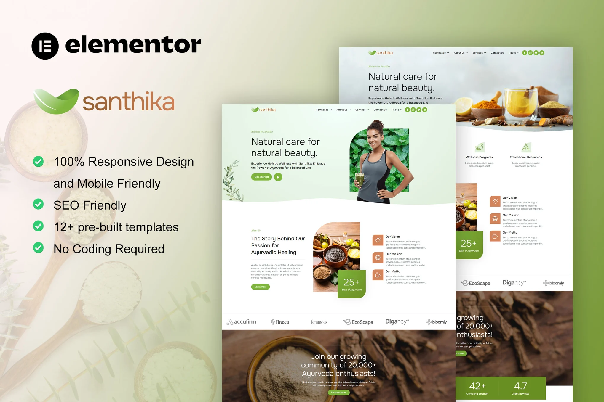 Santhika – Ayurveda and Natural Beauty Care Elementor Template Kit